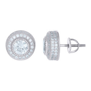 925 Sterling Silver Unisex Cubic Zirconia Round Stud Earrings